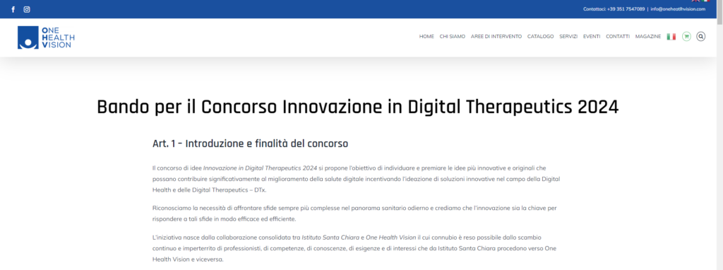 Bando per il Concorso Innovazione in Digital Therapeutics 2024 » Istituto  Santa Chiara